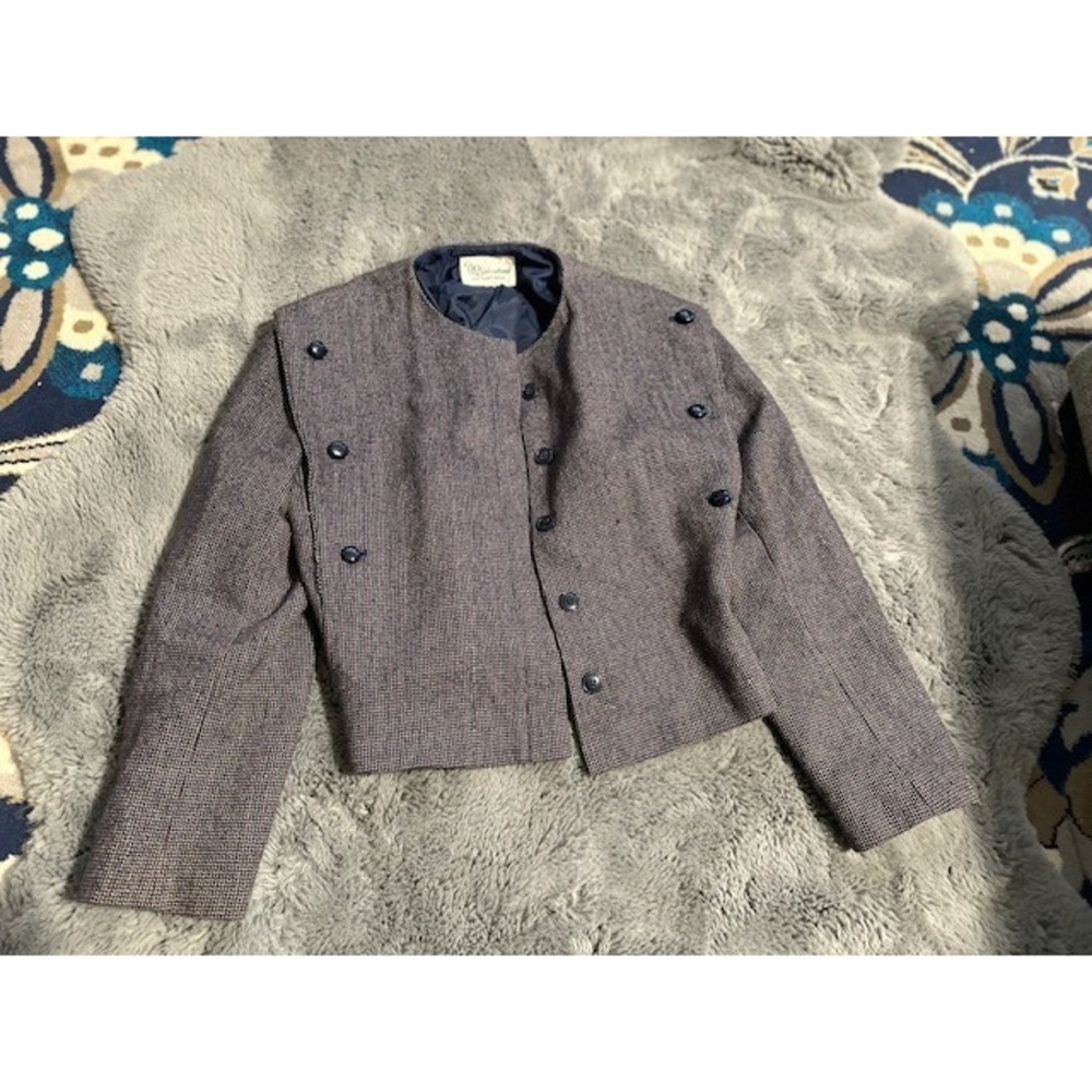 International Scene Vintage Tweed Blazer 13/14 Blue Plaid Academia Preppy Navy